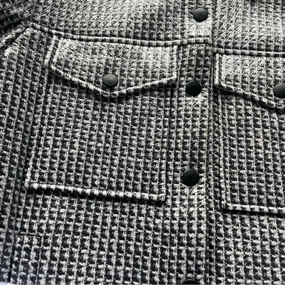 Tibi Woven Houndstooth Black White Coated Jacket Pointed Collar Sample - Picture 15 of 15